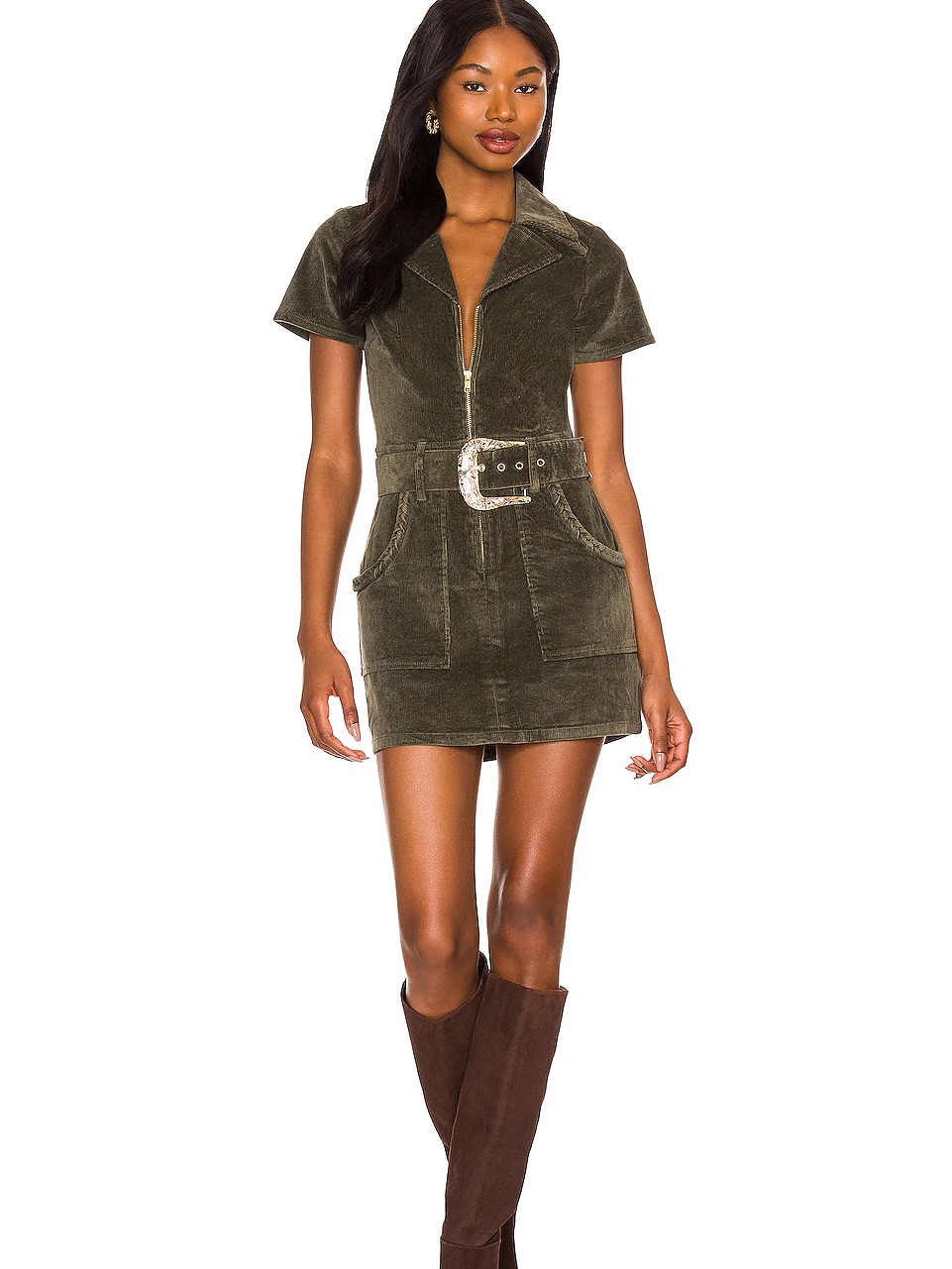 Show Me Your Mumu Outlaw Dress In Green Corduroy